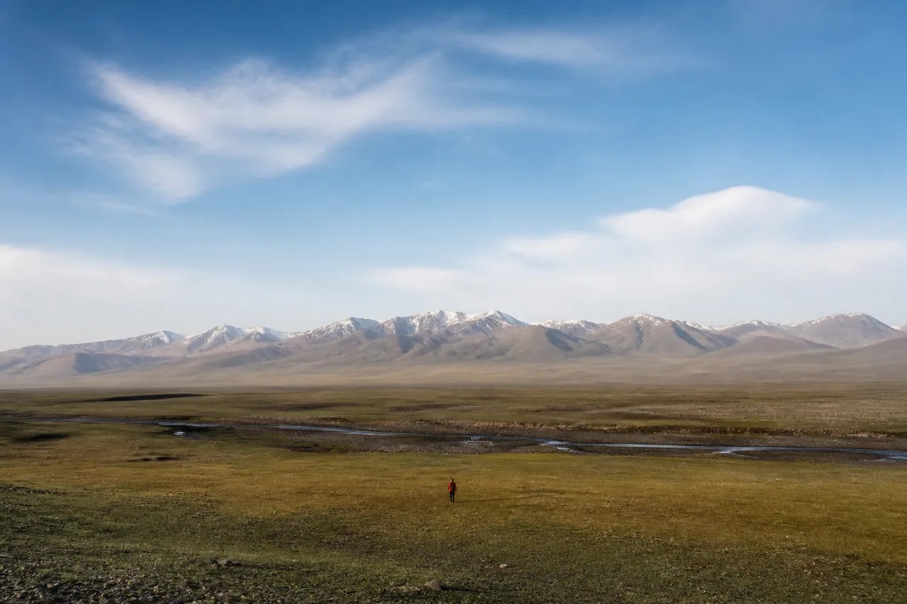 Minh họa cho “toàn cảnh rất rộng”: A tiny figure within a vast landscape.
