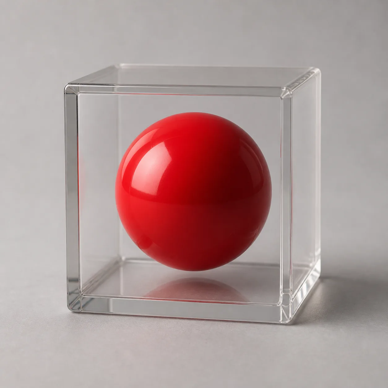 Minh họa cho “Quan hệ không gian”: a red sphere inside a transparent cube.