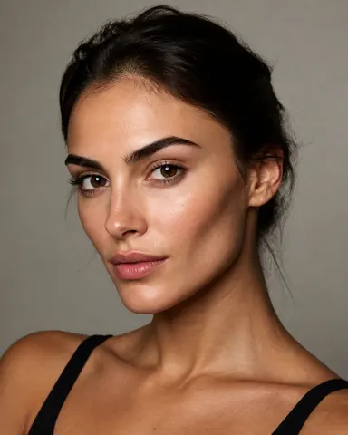 Minh họa cho “Điểm nhấn khuôn mặt”: a close portrait emphasizing pronounced cheekbones and defined eyebrows.