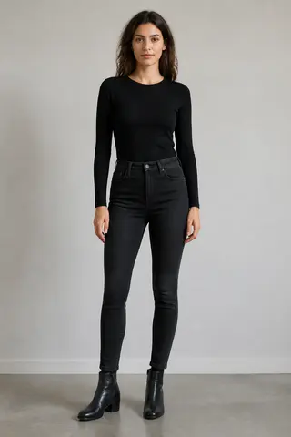 Minh họa cho “Giày dép”: full-body subject wearing simple black ankle boots.