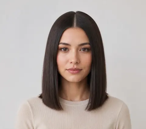 Minh họa cho “Ngôi tóc”: straight shoulder-length hair with a clean center part.