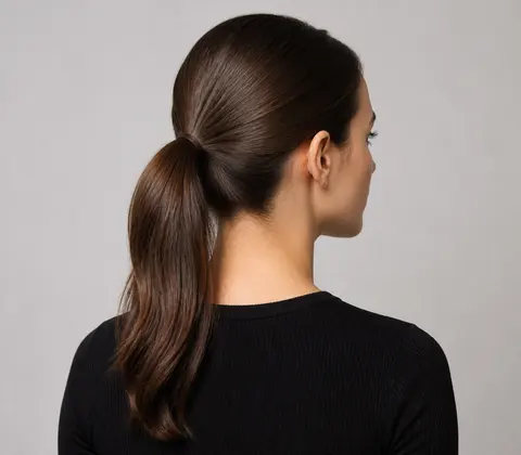 Minh họa cho “Cách gom tóc”: long hair tied back neatly.