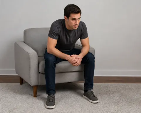 Minh họa cho “Dáng ngồi”: seated leaning forward with forearms resting on the thighs.