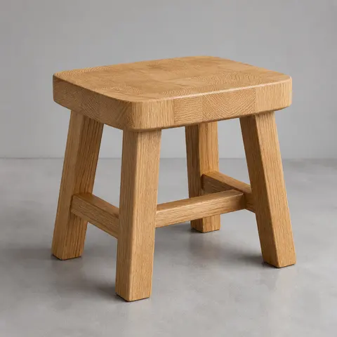 Minh họa cho “Chất liệu”: a solid oak stool with visible end grain.