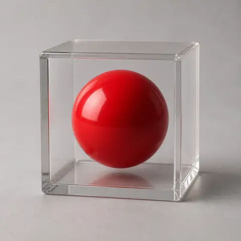 Minh họa cho “Quan hệ không gian”: a red sphere inside a transparent cube.