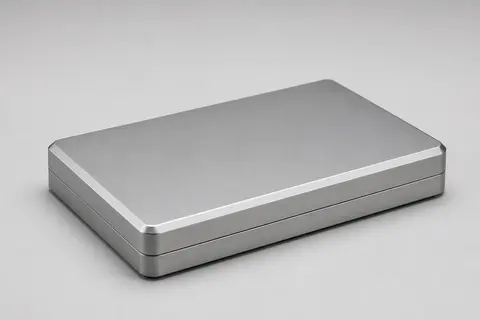 Minh họa cho “Biên và góc”: a rectangular metal case with narrow beveled edges.