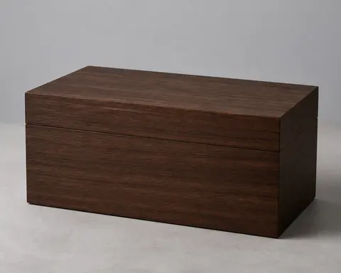 Minh họa cho “Gỗ”: a dark walnut box with straight visible grain.