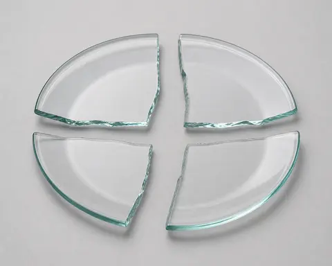 Minh họa cho “Độ toàn vẹn”: a glass plate broken into exactly four separate pieces.