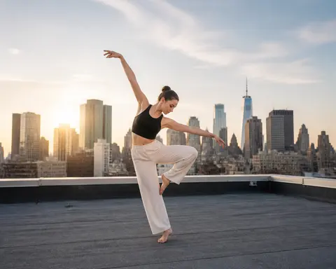 Minh họa cho “sân thượng”: A dancer on a city rooftop.