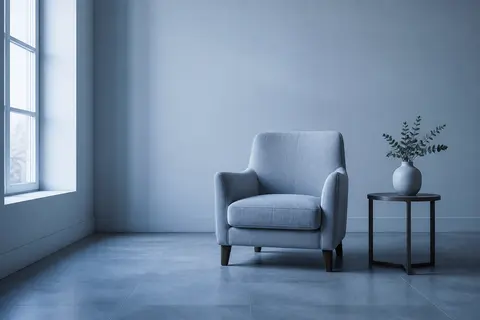 Minh họa cho “tổng thể lạnh”: Cool neutrals and blue-biased shadows.