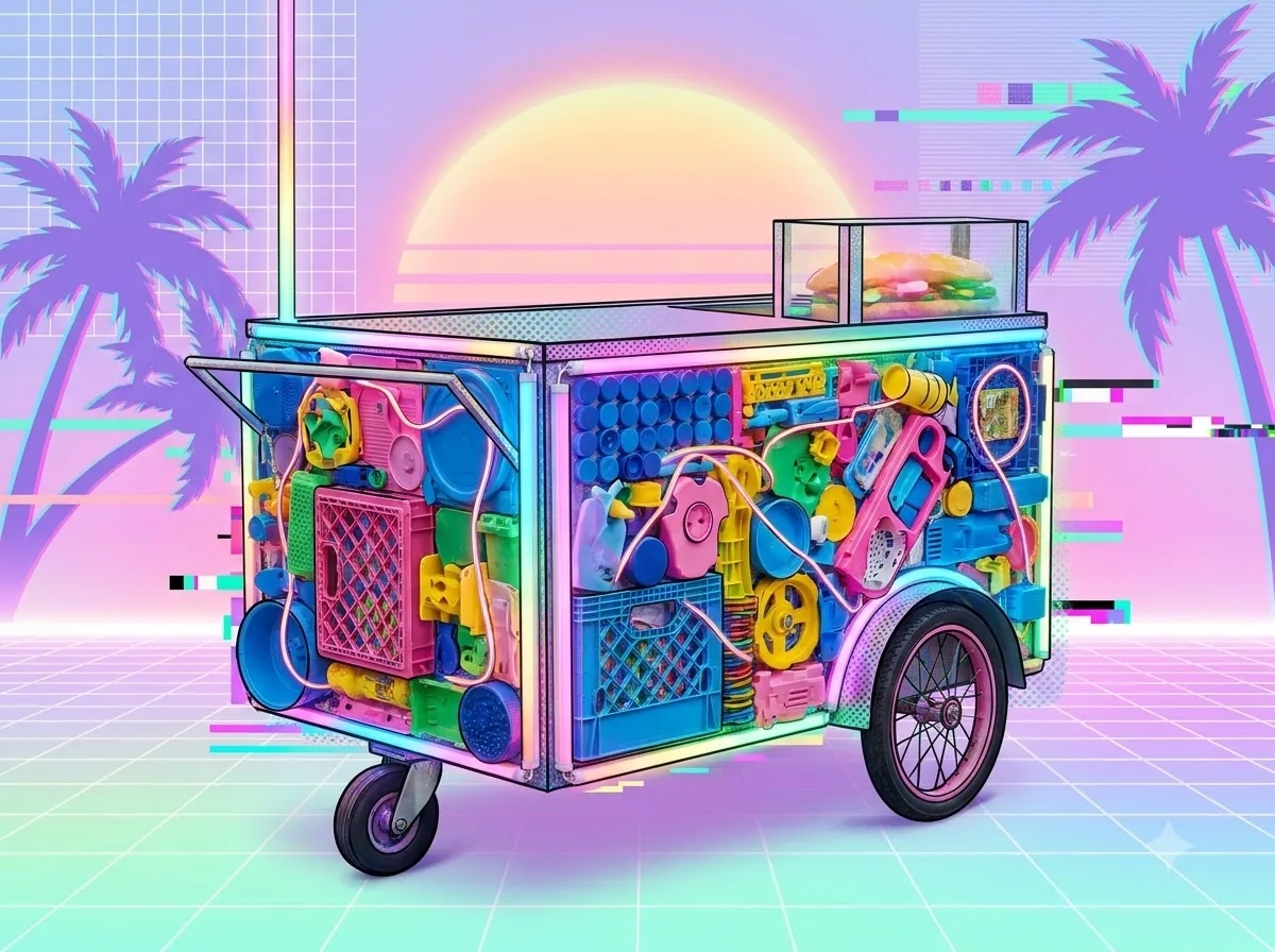 Pop Art + Vaporwave + Assemblage Art: kết quả tạo bởi Gemini.
