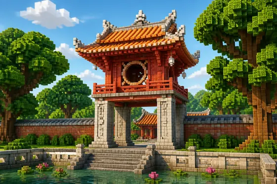 3D Voxel Art — A blocky 3D version of the Temple of Literature., kết quả ChatGPT.