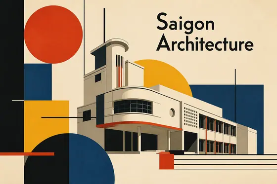 Bauhaus — A poster design for "Saigon Architecture" with geometric shapes., kết quả ChatGPT.
