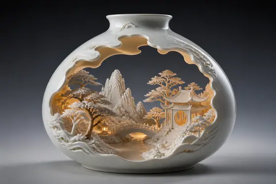 Hollow Art — A hollow porcelain vase revealing a miniature world inside., kết quả ChatGPT.