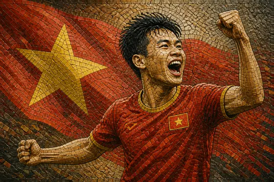 Mosaic — A Vietnamese football player is celebrating., kết quả ChatGPT.