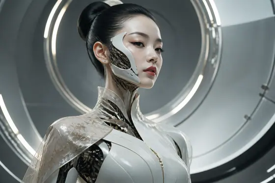 Neo-Futurism — A Vietnamese woman who is half human, half machine in the future., kết quả ChatGPT.