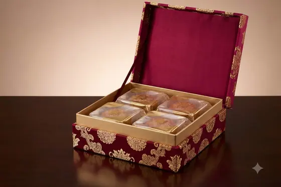 Product Photography — A luxury box of Mooncakes with elegant lighting., kết quả Gemini.