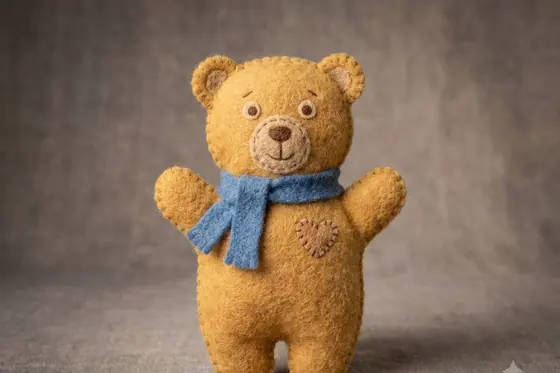 Puppet — A cute bear made of felt fabric (Chú gấu dễ thương được làm bằng vải nỉ), kết quả Gemini.