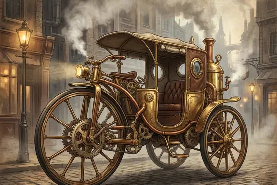 Steampunk — A futuristic cyclo powered by steam and brass gears., kết quả Gemini.