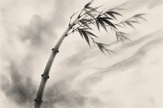 Sumi-e — A single bamboo stalk swaying in the wind. (Một thân tre đung đưa trong gió.), kết quả ChatGPT.