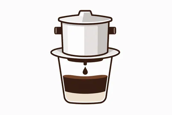 Vector Art — A clean flat icon of a Phin Coffee filter (Biểu tượng phin cà phê phẳng, sạch sẽ.), kết quả ChatGPT.