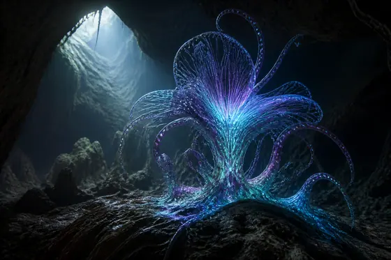 Xeno-Art — A strange glowing plant inside Son Doong cave., kết quả ChatGPT.